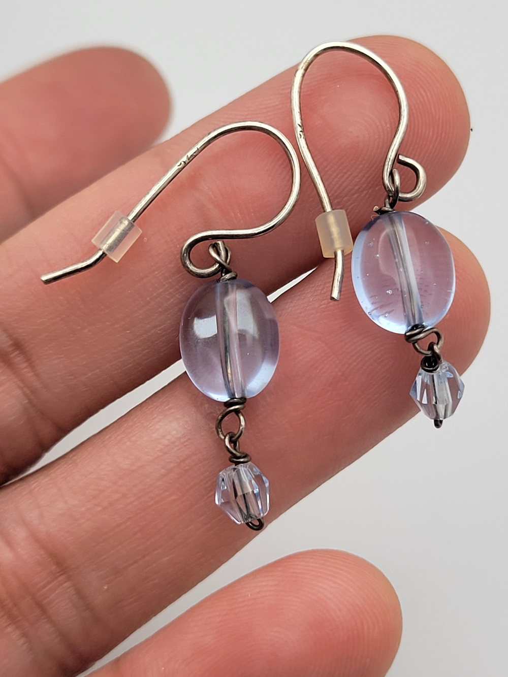 Sterling Silver Handmade Lavender Glass Bead Drop Earrings